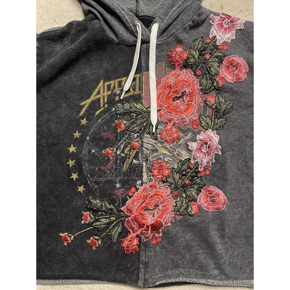 AFFLICTION Hysteria Graphic Hoodie Pullover Acid Black Embroidered Women's L - Picture 3 of 16